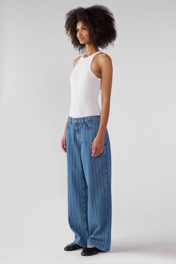 Sparrow Mid-Rise Baggy Jean - Striped Medium Indigo - Image 3