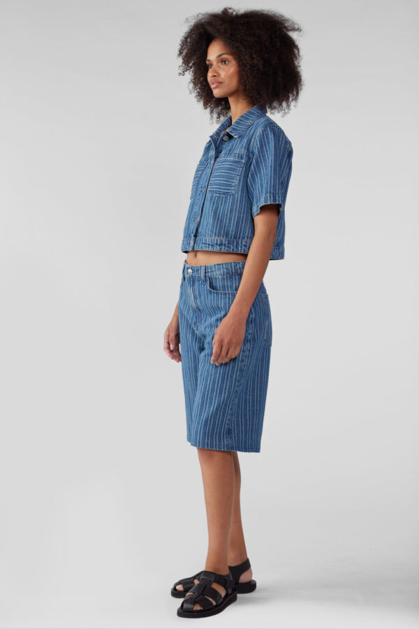 Phoebe Short Sleeve Denim Jacket - Medium Indigo - Image 3