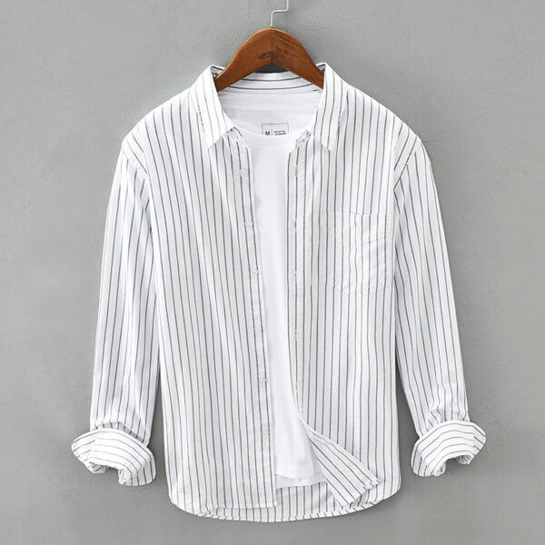 Men's Cotton Striped Long Sleeved Shirt - Image 3