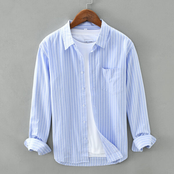 Men's Cotton Striped Long Sleeved Shirt - Image 5