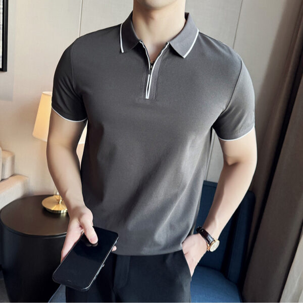 5a Antibacterial Men's Polo Shirt Short Sleeve Zipper And Lapel T-shirt - Image 2